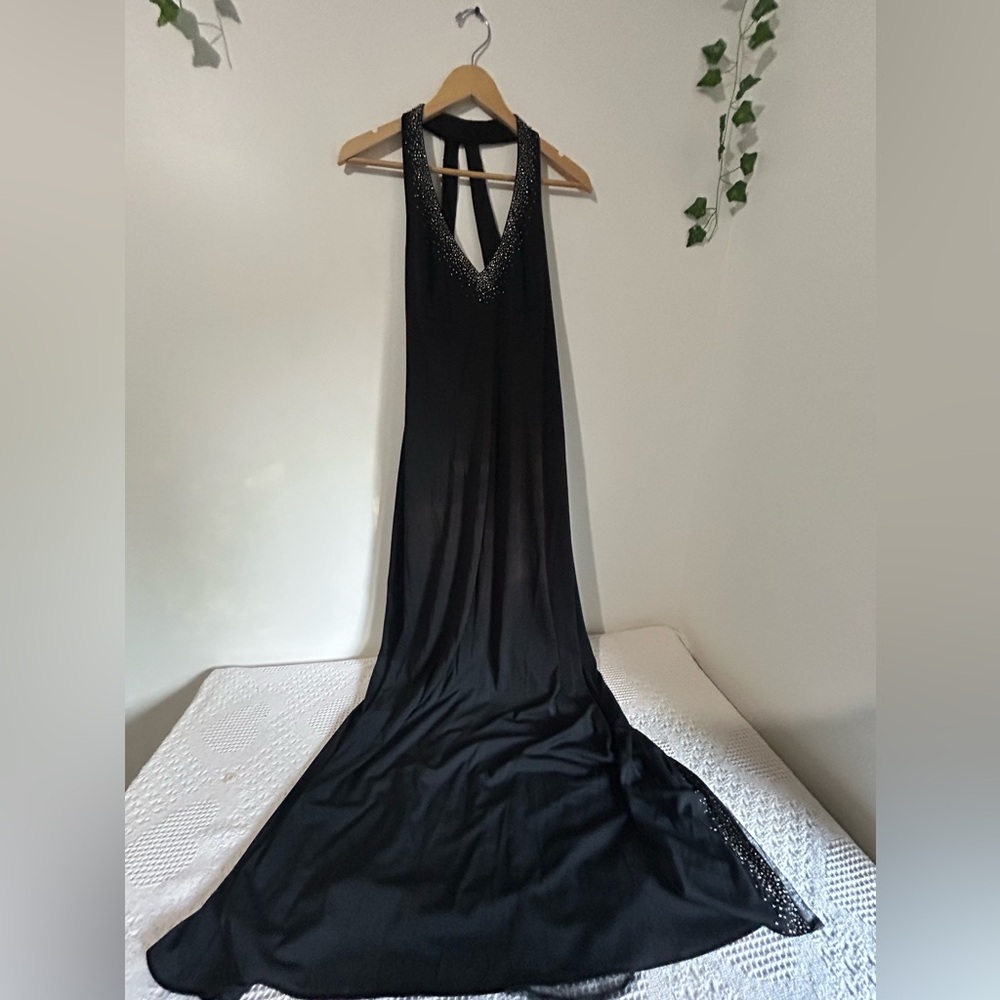 Dave & Johnny Black Halter Gown with Embellishments 90’s Y2K